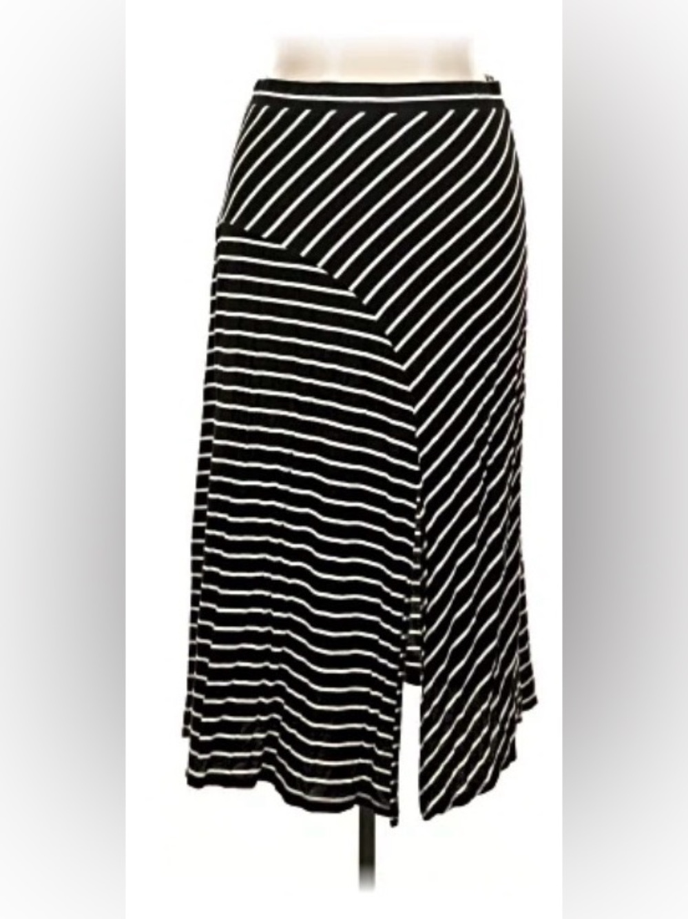 Time and Tru Navy and White Striped A-Line Midi Skirt